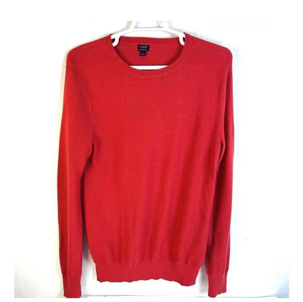 J Crew Cotton Sweater Men's Large Pullover Lightweight Red Orange Re-Imagined